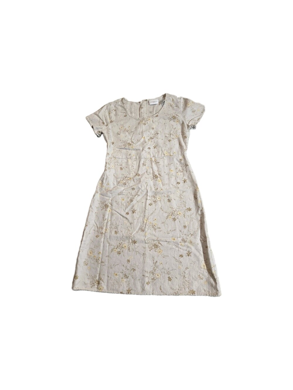liz claiborne Liz Sport Linen Blend Shift Dress Beige Floral Zip Feminine...